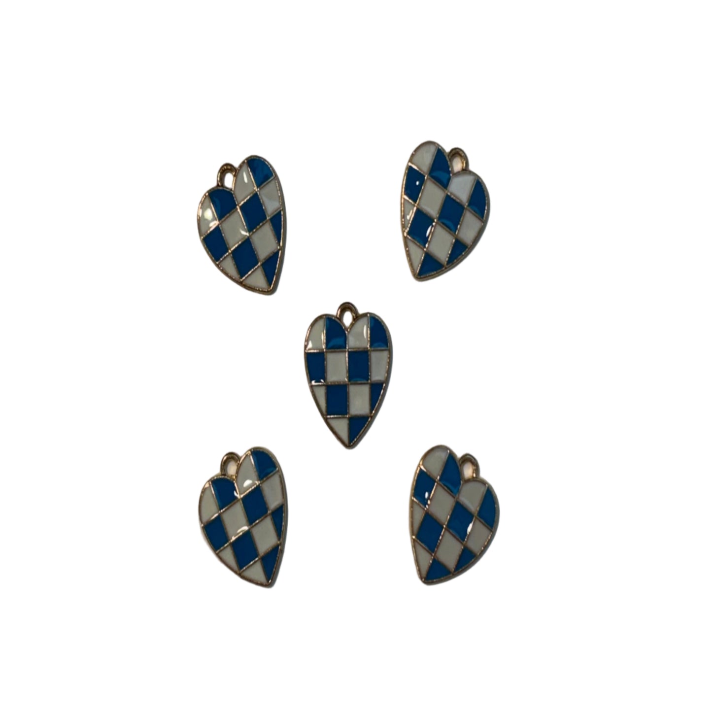 Blue Checkered Heart Charm