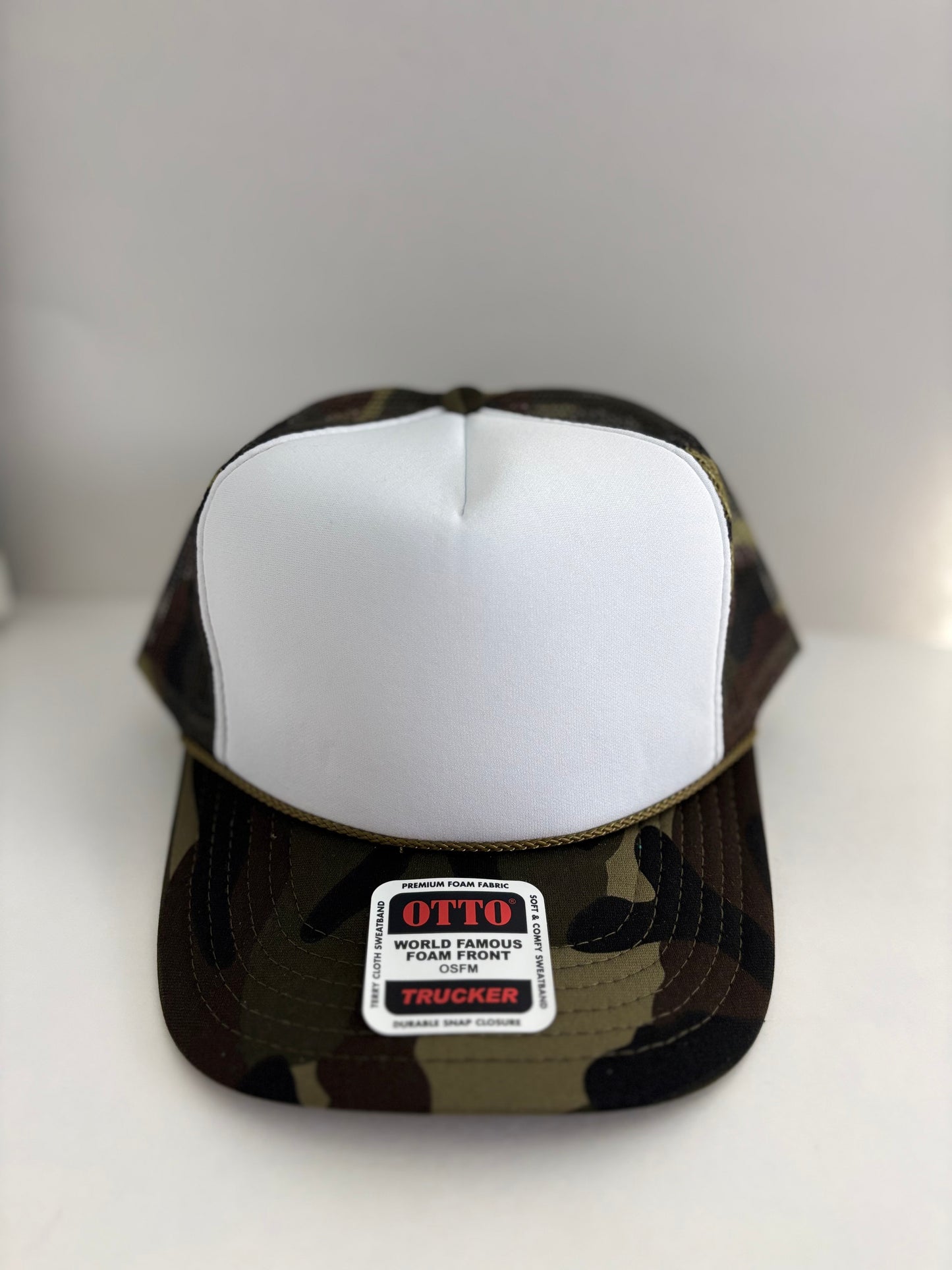 High Profile Snapback Trucker Hat- Camo/White/Camo