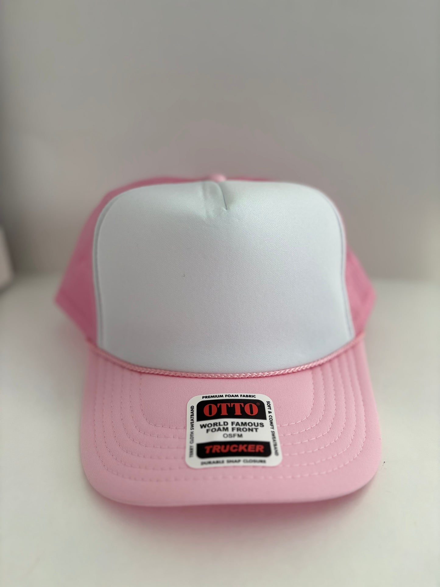 High Profile Snapback Trucker Hat- Soft Pink/White/Soft Pink