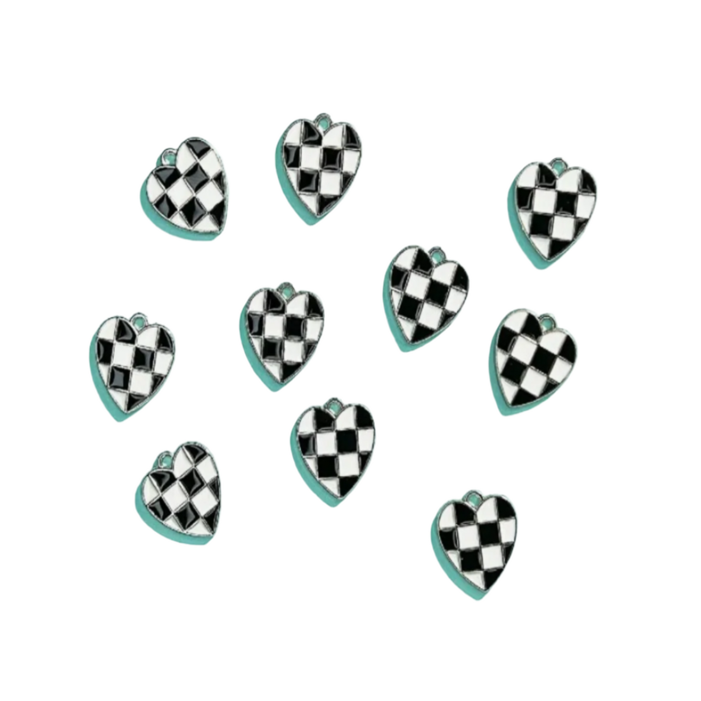B & W Silver Tone Checkered Heart Charm