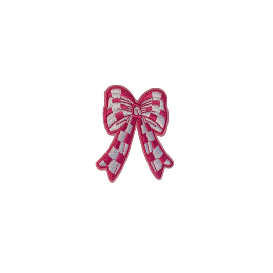 Bright Pink Checkered Bow Patch