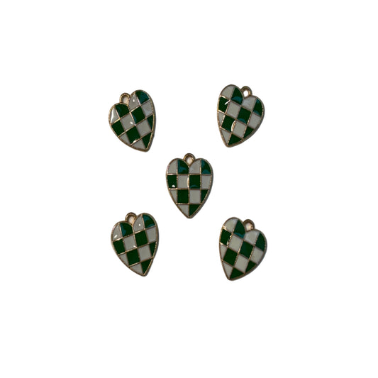 Green Checkered Heart Charm