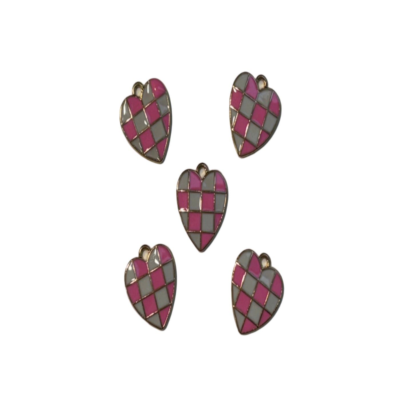 Neon Pink Checkerd Heart Charm