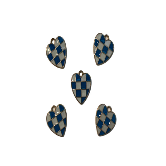 Blue Checkered Heart Charm