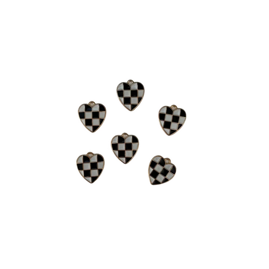 B & W Gold Tone Checkered Heart Charm