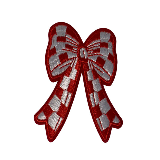 Red Checkered Bow Patch