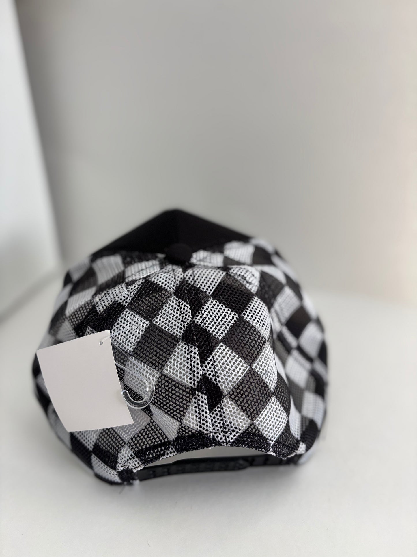 High Profile Snapback Trucker Hat- Checkered/Black/Black