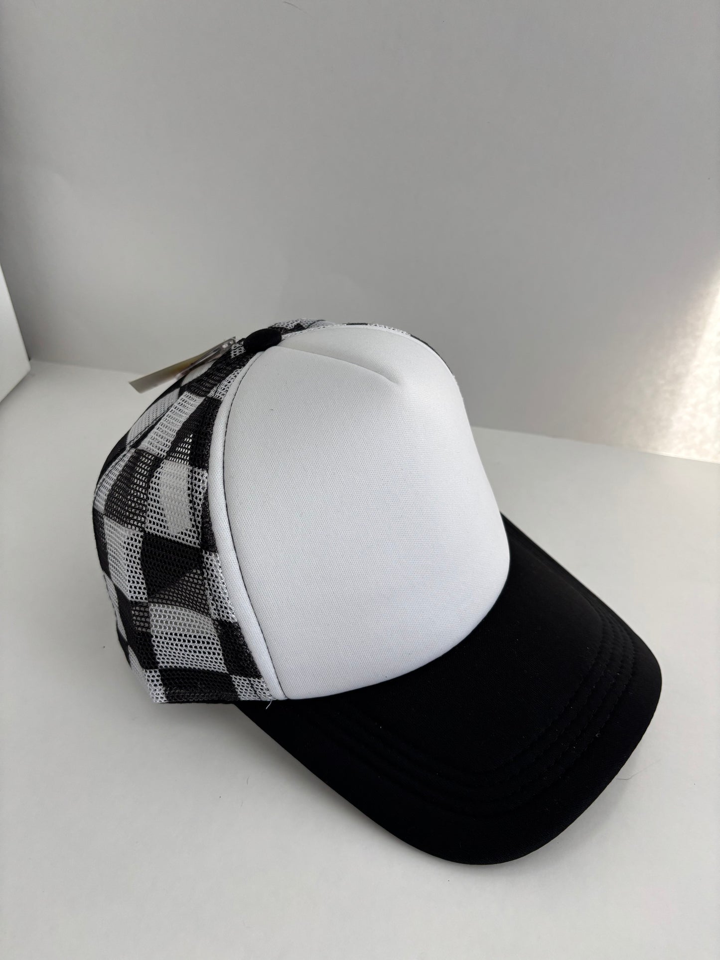 High Profile Snapback Trucker Hat- Checkered/White/Black