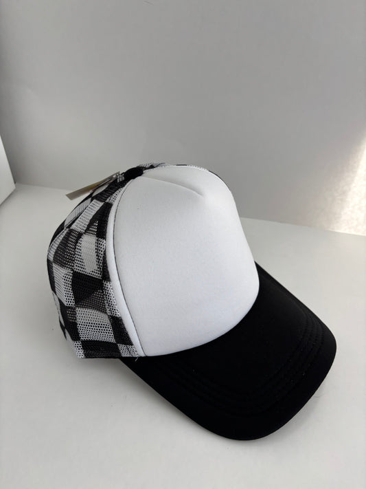High Profile Snapback Trucker Hat- Checkered/White/Black