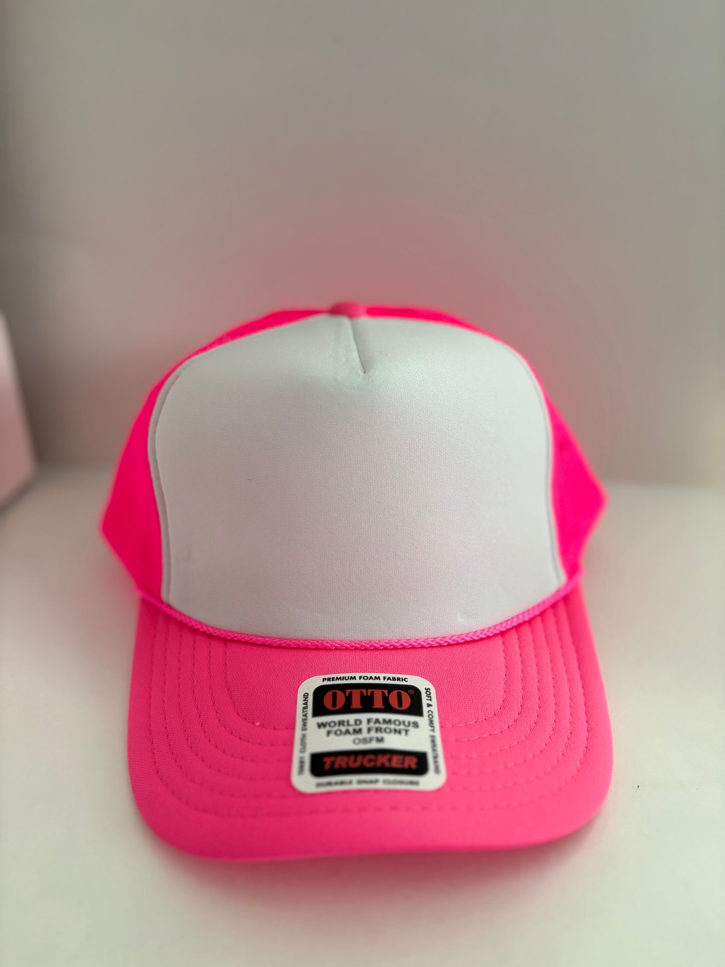 High Profile Snapback Trucker Hat- Neon Pink/White/Neon Pink