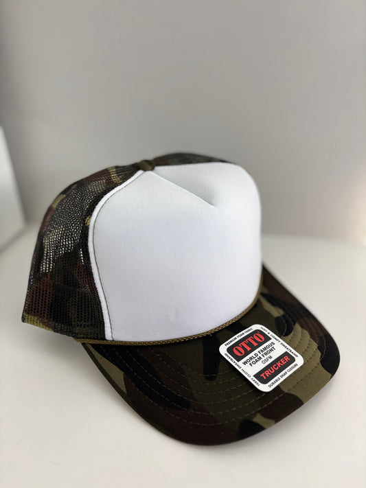 High Profile Snapback Trucker Hat- Camo/White/Camo
