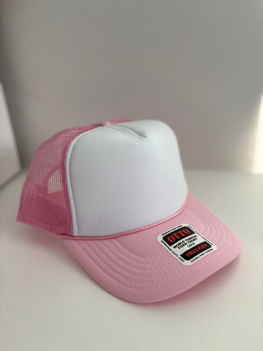 High Profile Snapback Trucker Hat- Soft Pink/White/Soft Pink
