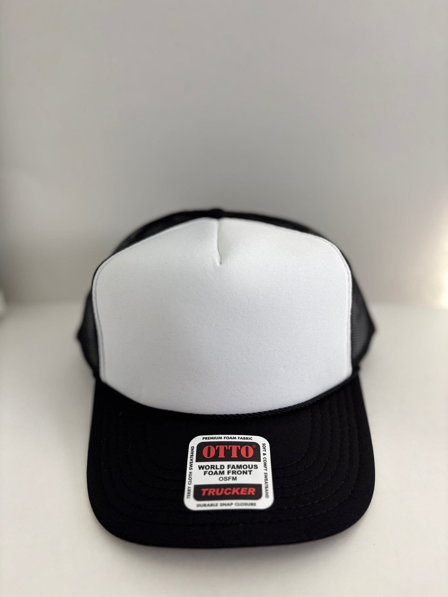 High Profile Snapback Trucker Hat- Black/White/Black