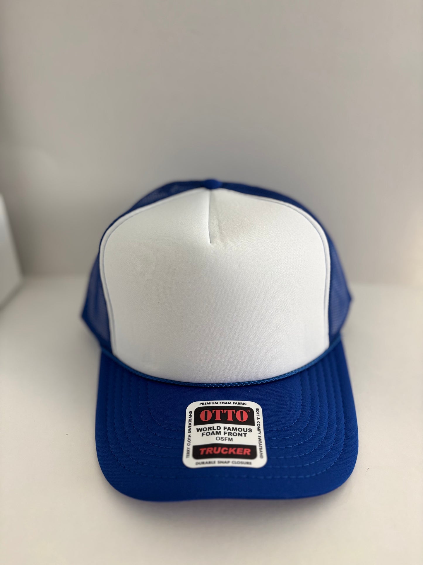High Profile Snapback Trucker Hat- Blue/White/Blue