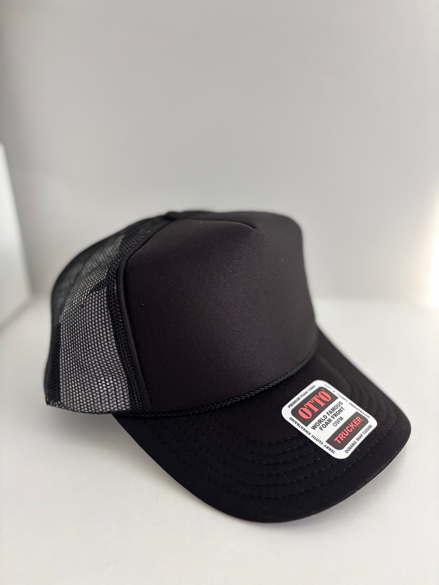 High Profile Snapback Trucker Hat- Black