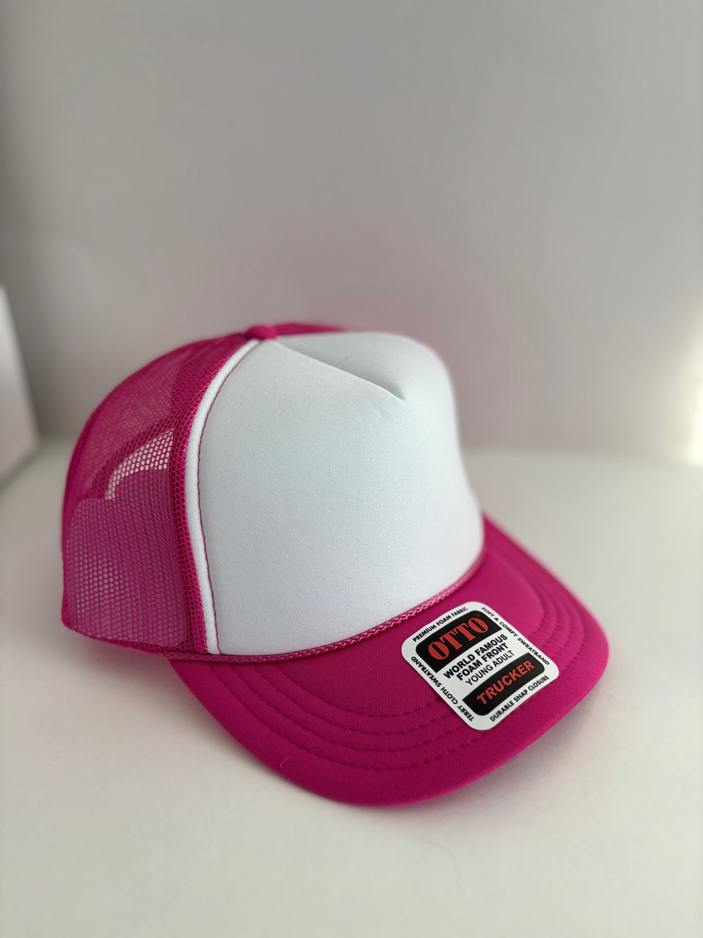 YOUTH High Profile Snapback Trucker Hat- Hot Pink/White/Hot Pink