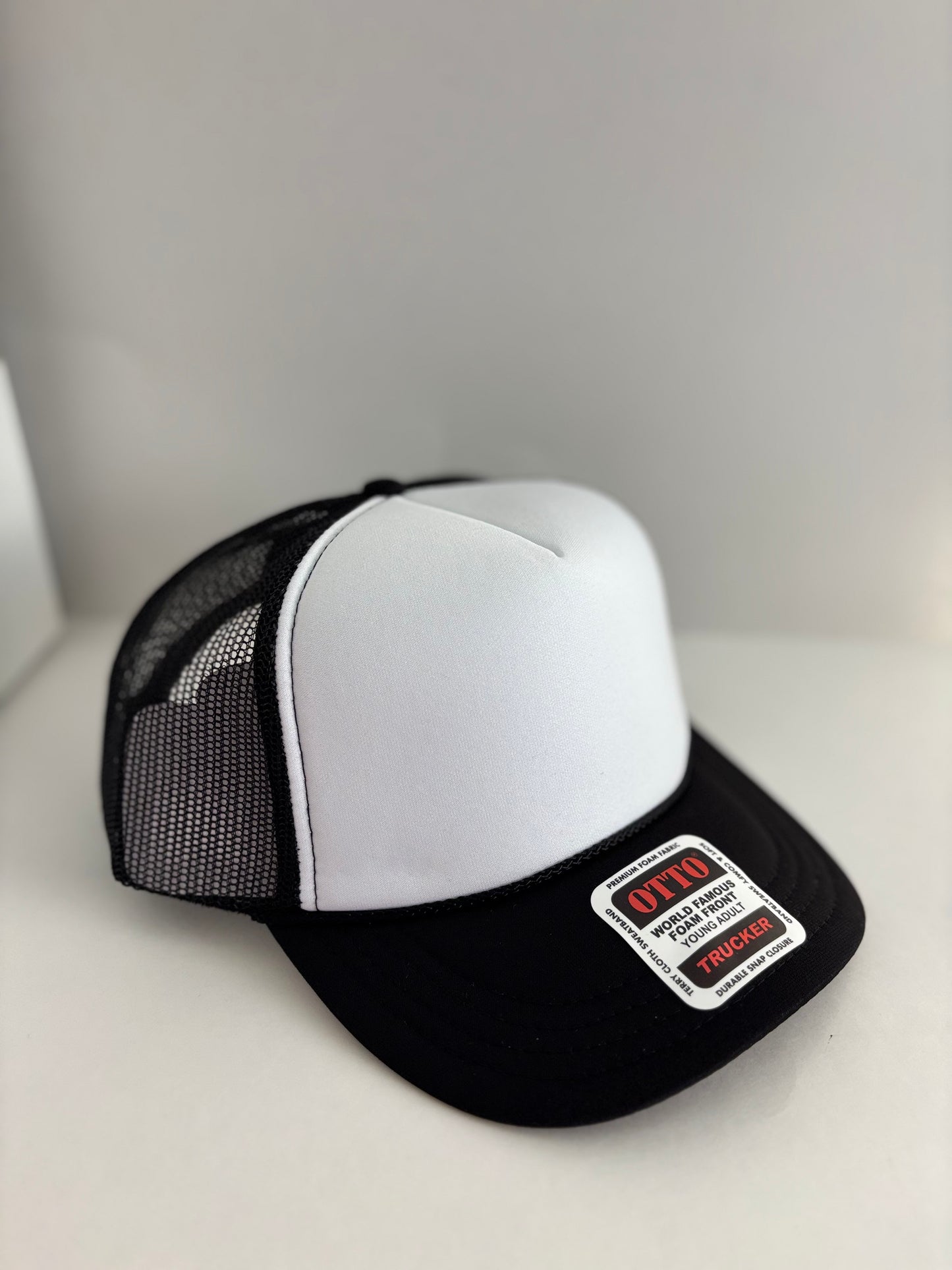 YOUTH High Profile Snapback Trucker Hat- Black/White/Black