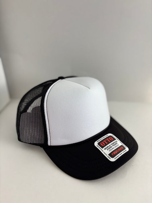 YOUTH High Profile Snapback Trucker Hat- Black/White/Black