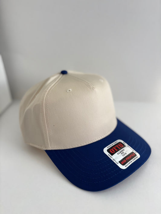 Mid Profile Baseball Cap- Blue & Off White