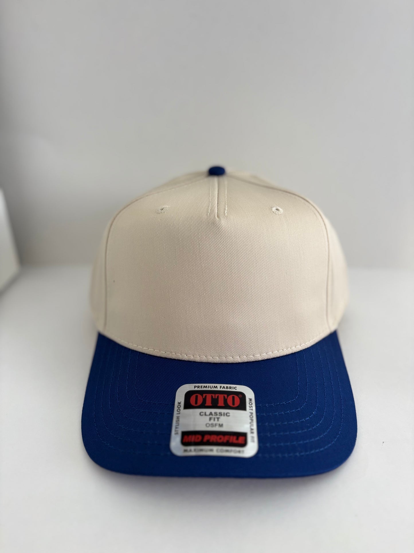 Mid Profile Baseball Cap- Blue & Off White