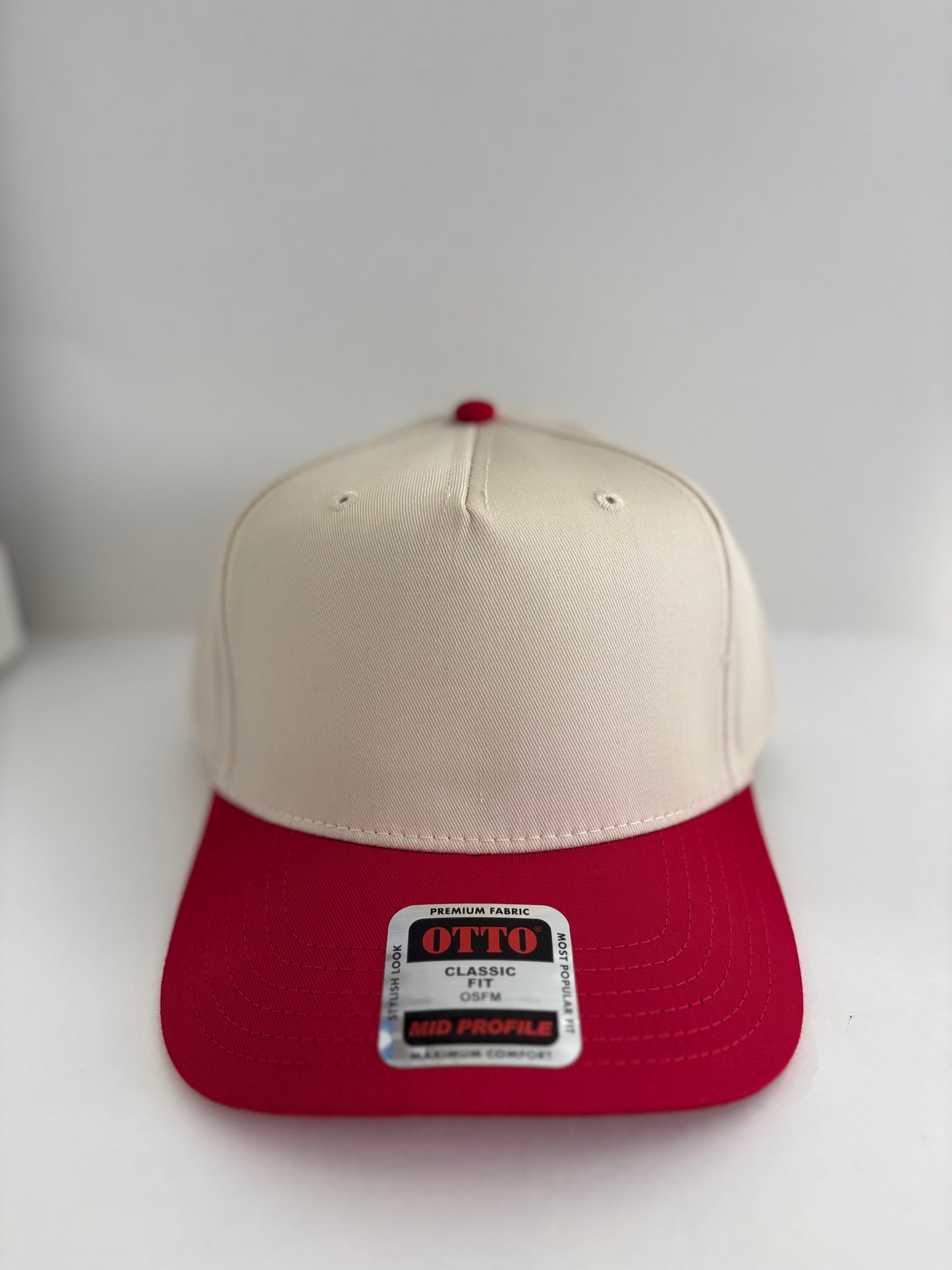 Mid Profile Baseball Cap- Red & Off White