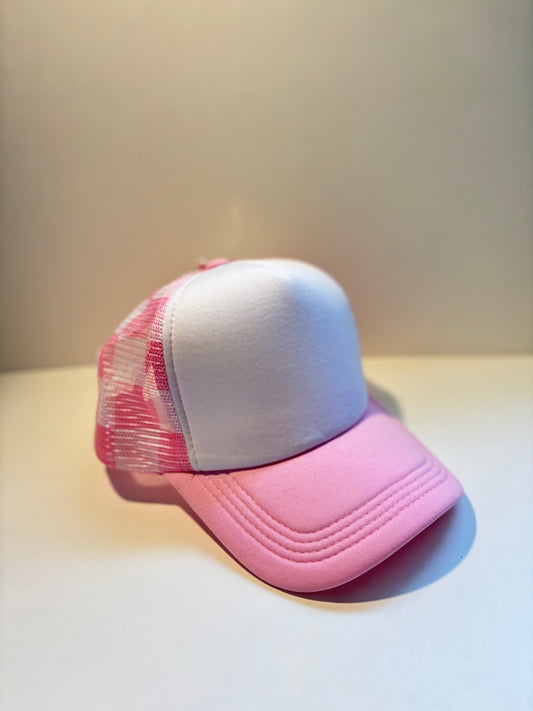 High Profile Snapback Trucker Hat- Checkered/White/Pink