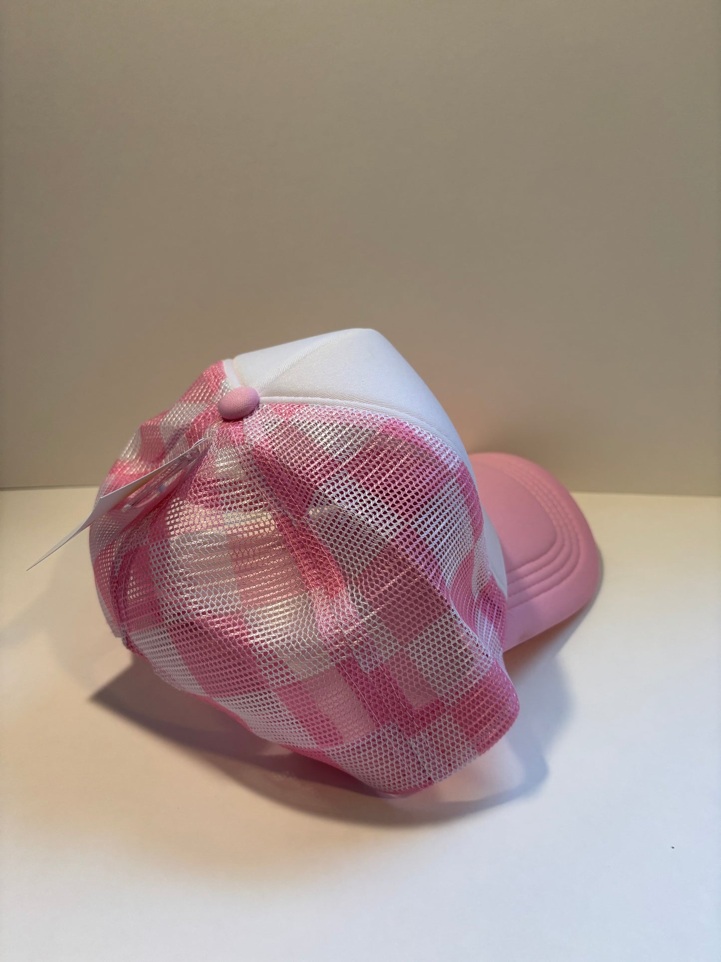 High Profile Snapback Trucker Hat- Checkered/White/Pink