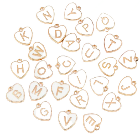 White Heart Initial Charm